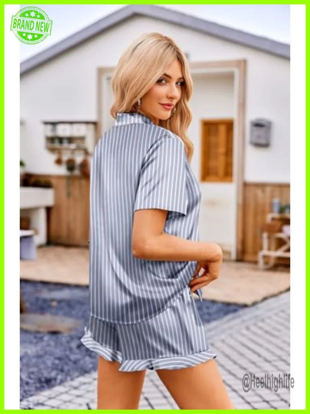 Satin Pajama Set 2 Piece Button Down Shorts Sleepwear
